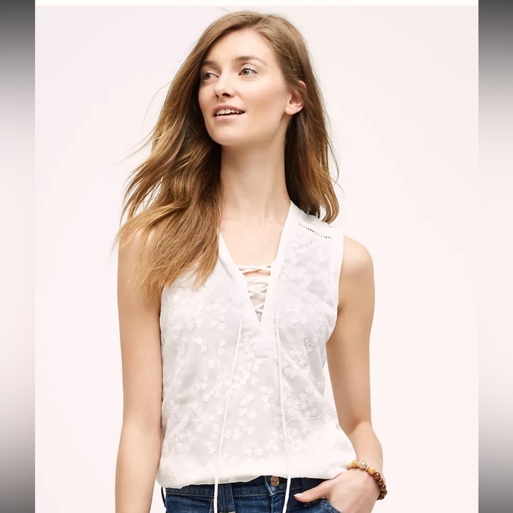 Anthropologie Maeve embroidered top‎ white